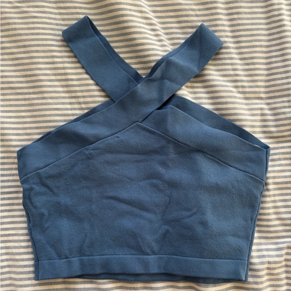 Aritzia Blue Cross-Cropped Top